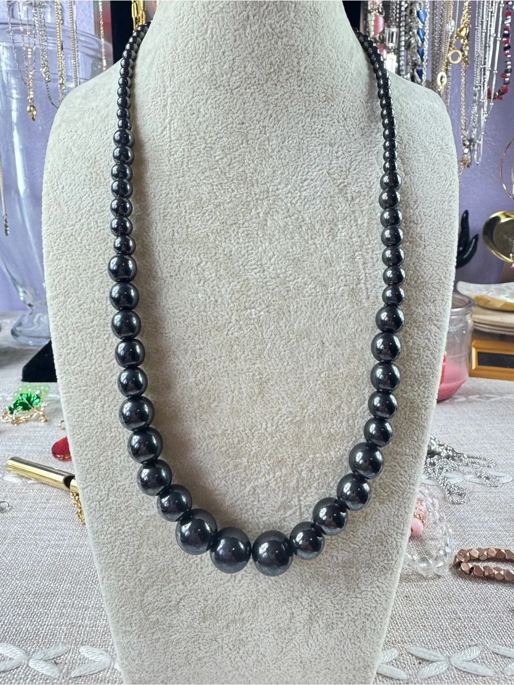 Hematite Beaded Necklace- Metallic Black/Gray